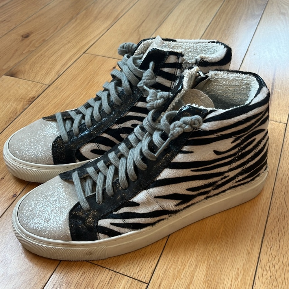 P448 Zebra Print High-Top Sneakers